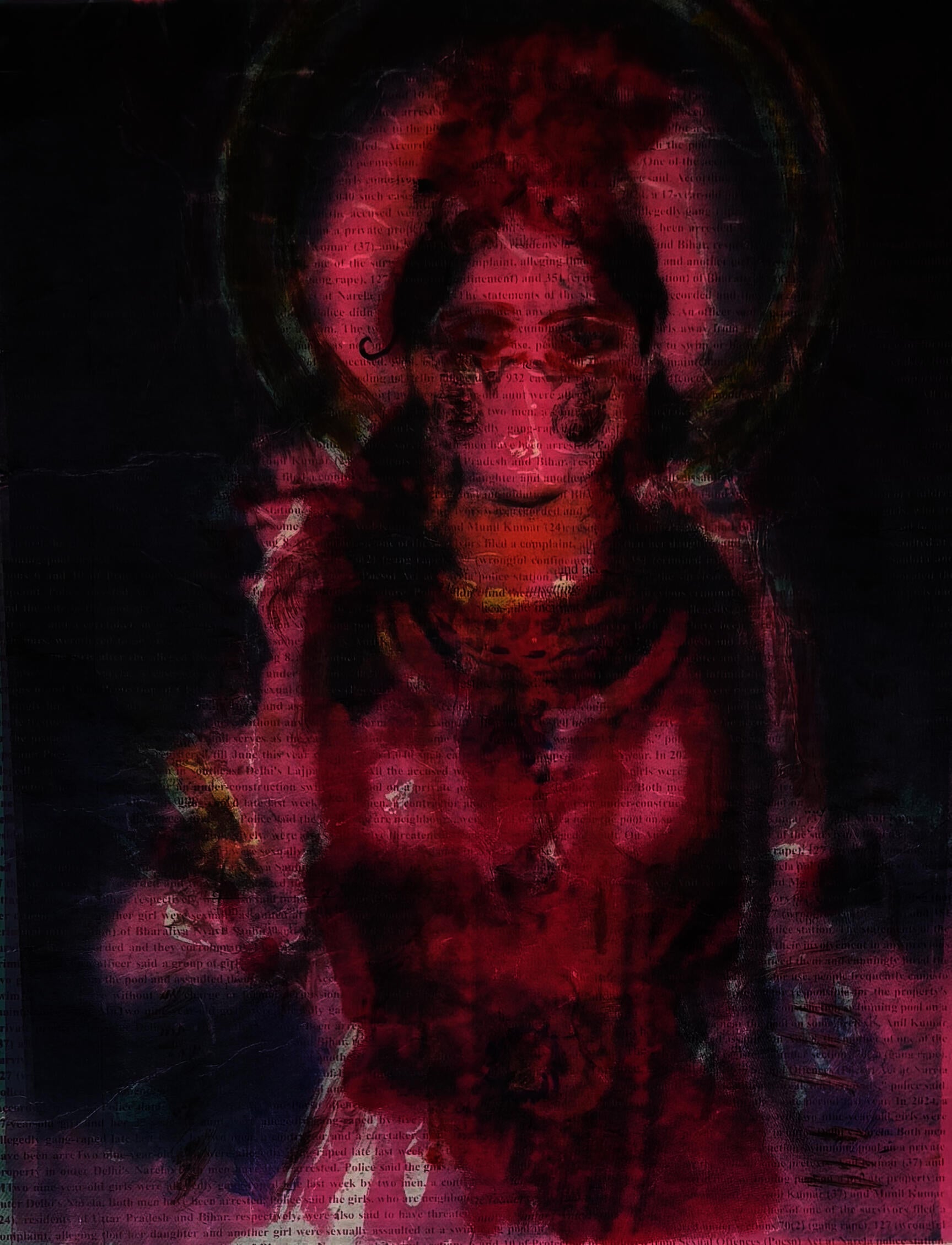 This work is made of large scale screen prints which represent the idolised iconography with factual fracture. My use of screen printing engages with mythological iconographies of the “ideal woman,”