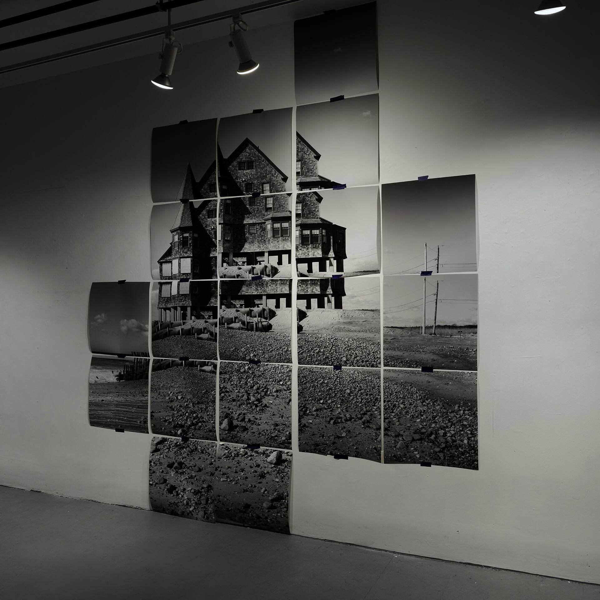 Fragmented photographs of a beach house in Rhode Island that are arranged in a grid-like structure.