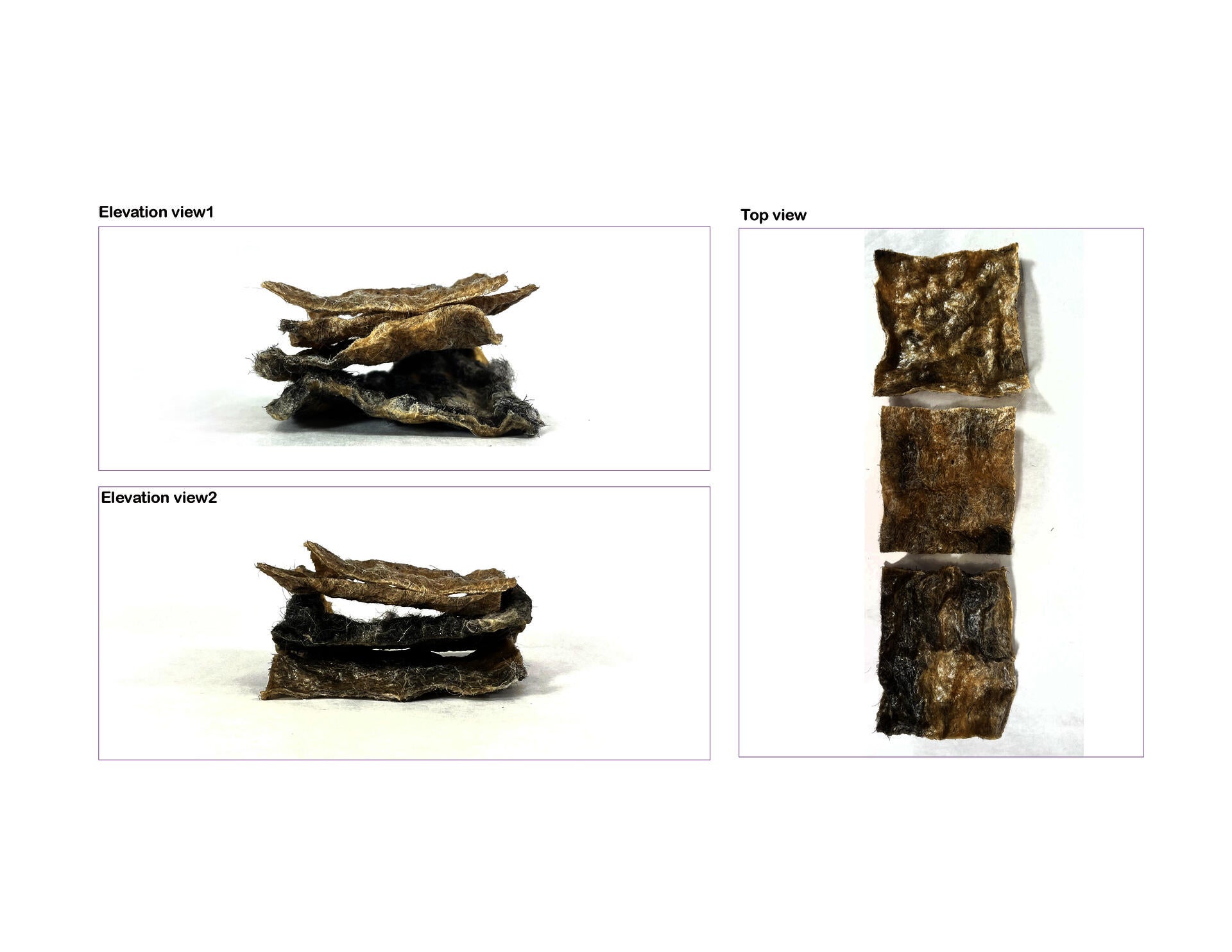 Material behavior test：This study selects waste wool and a bioplastic matrix as a composite material system, both of which are highly sensitive to humidity. Humidity not only drives hygroscopic swelling in wool and moisture-induced reconfiguration in bioplastics, but also regulates the mechanical coupling between the two materials through interfacial moisture migration, functioning as a “control switch” within the composite ecology. As a result, the material exhibits coordinated linear and lateral deformati