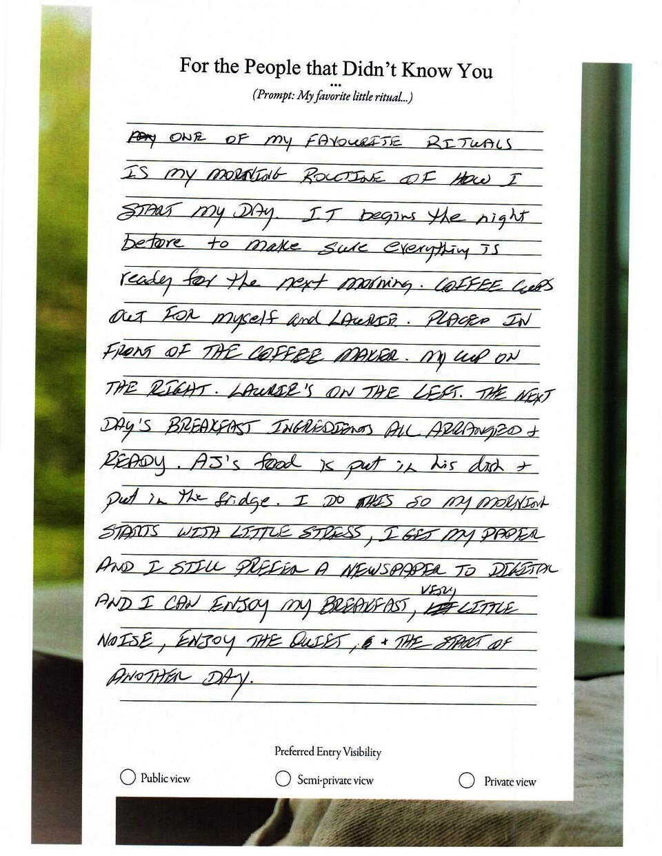 Hand Written Journal Entry