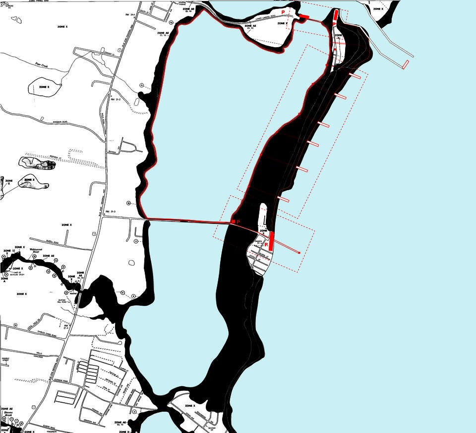 A masterplan of the Wells, Maine coastline using the 500-Year flood map