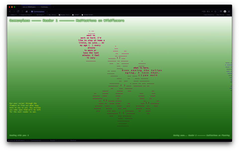 Hovering over the ASCII flowers reveals text