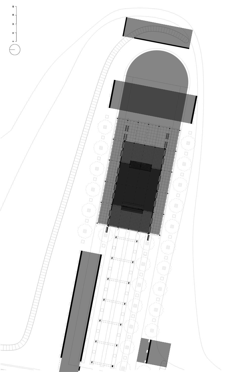 A diagram that shows a nesting of interior spaces for seasonal flexibility of the market / event space