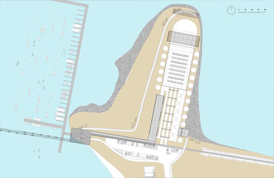 A drawing of market park and its relationship to the bridge