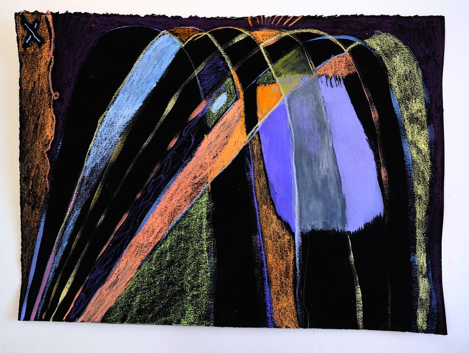 Photo of drawing with pastel loops on black paper