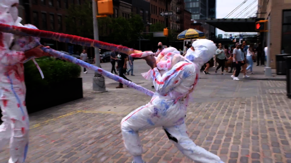 Ram Harness Games are performances choreographing and manifesting the mental, physical, and social conditions of social distancing during COVID-19. Inspired by ram harnesses. Collaboration with Hannah Lutz Winkler.