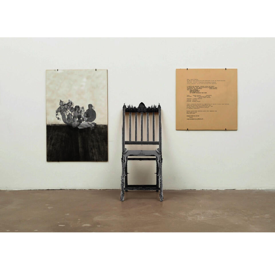 Individuals' fragments recomposed, referencing Joseph Kosuth's One and Three Chairs