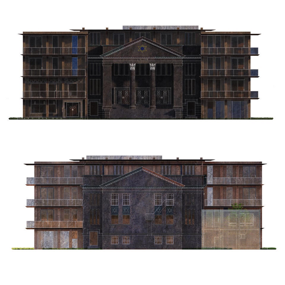 The front and rear faces of the structure.