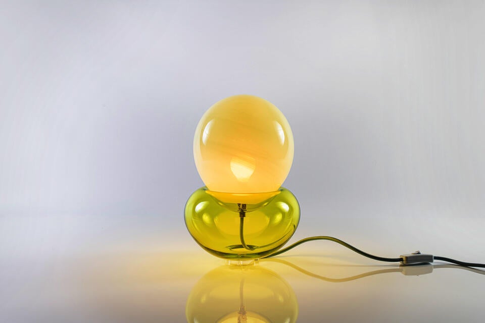 A night lamp with three part of hand-made blown forms