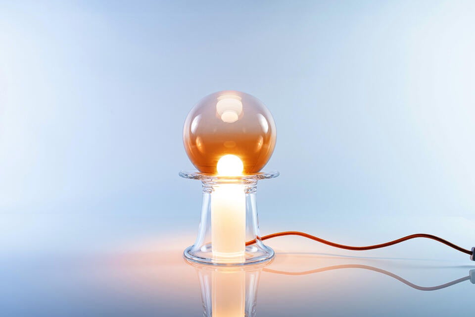 A night lamp with three part of hand-made blown forms