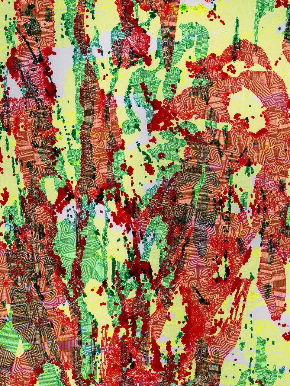 A colorful drawing of abstract overlapping concentric paths.
