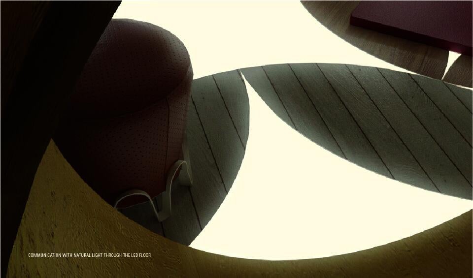A detail scene of the led floor that interacts with natural light.