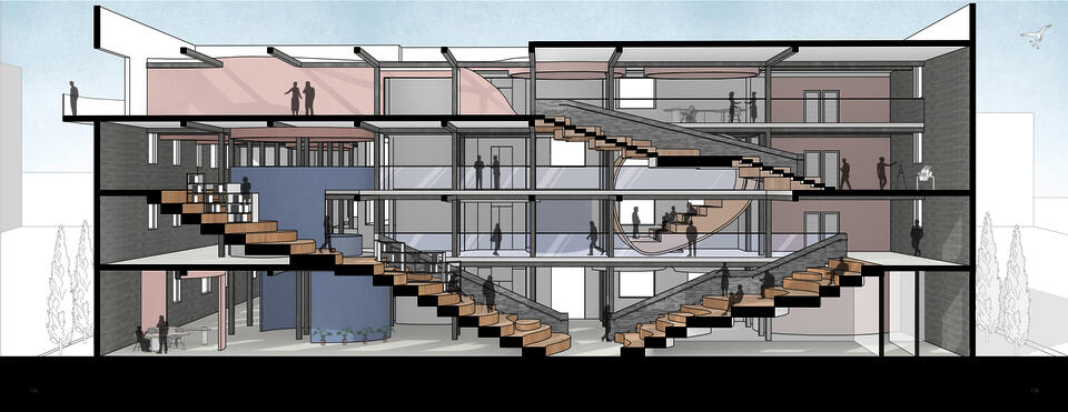 the intervention will change the regular office spaces in to open public space that encourage the users to go to the public space and communicate with each other.