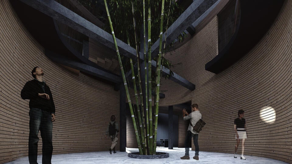 The courtyard will become a space that people can hang out in the interior space, the bamboo will also been use in the courtyard which people can have a channce to stay calm peaceful. Also, sometimes the courtyard will be the gallery to hold some temporary exhibition.