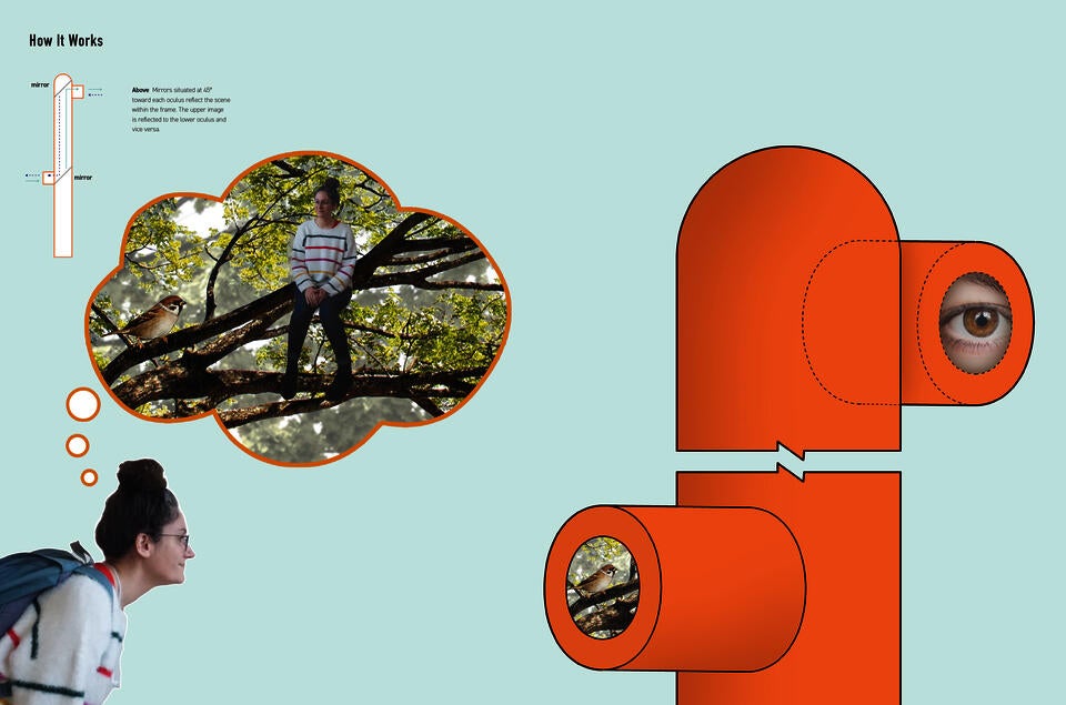a graphic show how the periscope works—the user feels as though they are in the treetops along with the birds