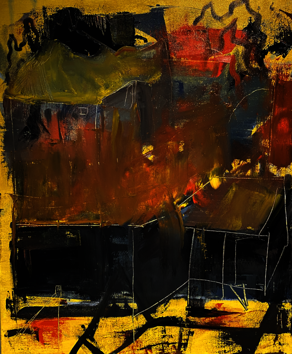 Deconstructed landscape painting of the street I live on.