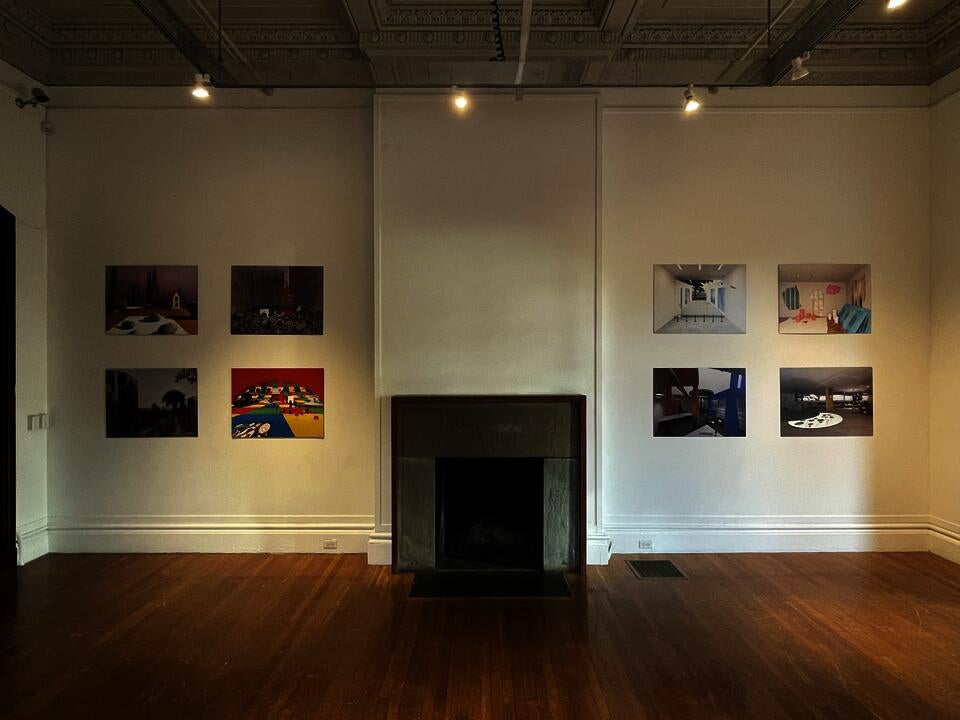 Gallery walls with 8 renderings mounted on foam board and hung in grids. 
