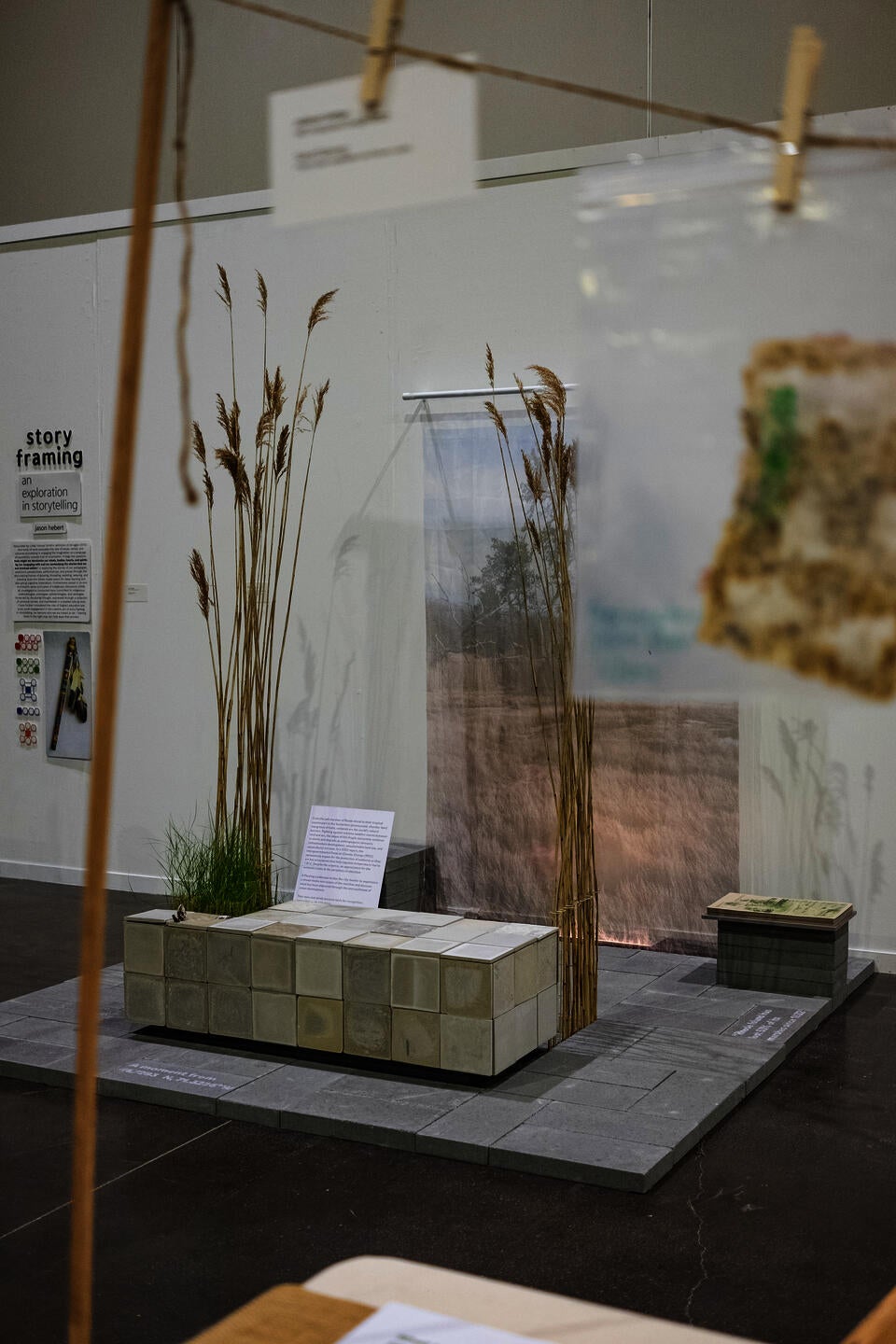 The image shows the installation with all materials and artifacts in place.