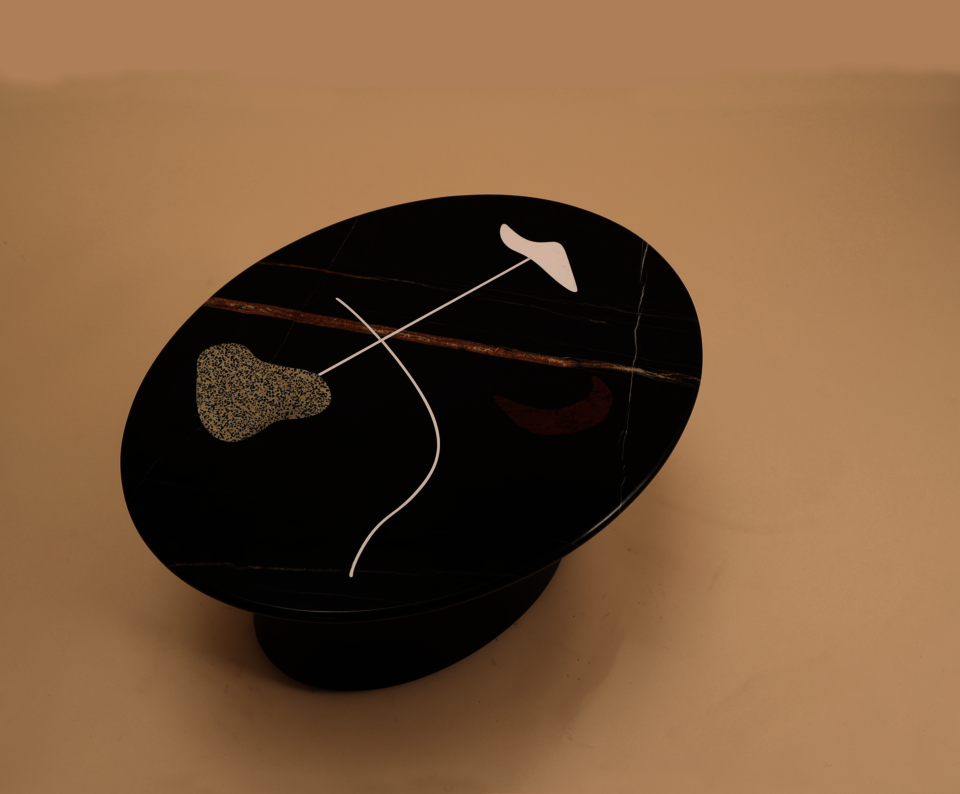 Inlaid marble and wood table
