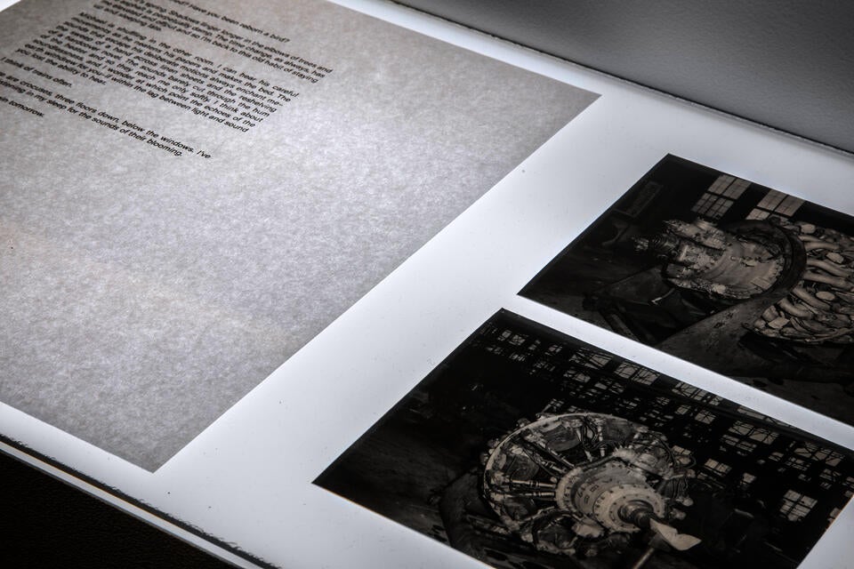 A detail photograph of a letter and two photographs placed on a Lightbox.