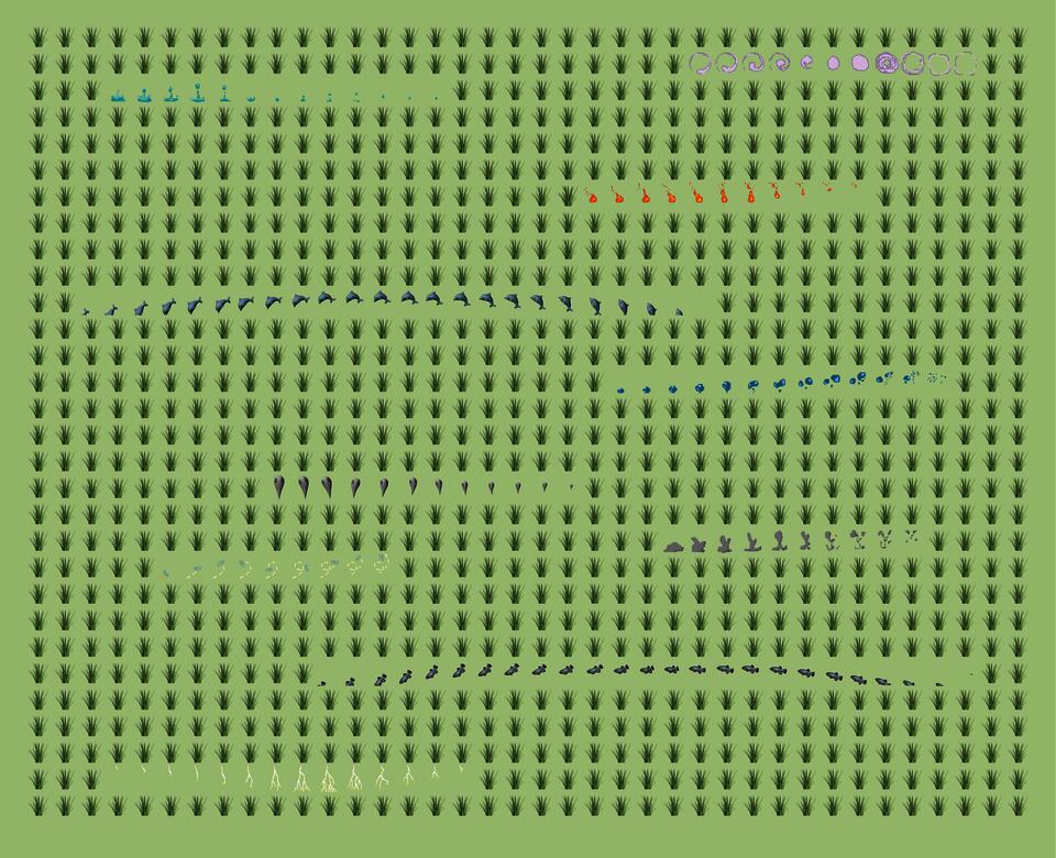 Front of broadsheet newsprint featuring grass assets and sprite sheets.