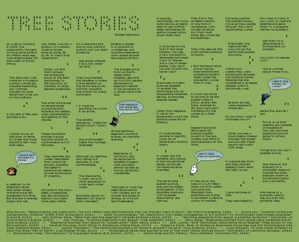 Front of broadsheet newsprint featuring found text narrative.