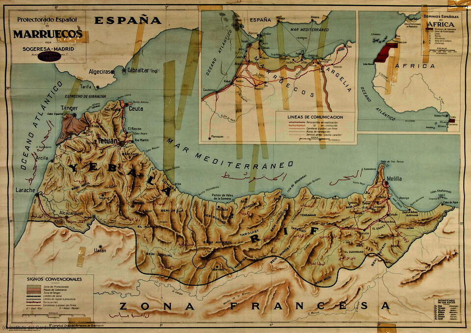 1924 colonial map the Spanish Protectorate in Morocco.
