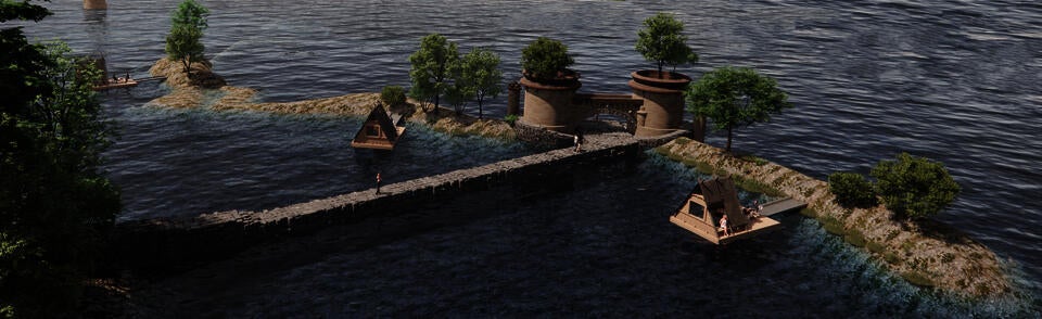 The floating house, rising and falling with the tides, offers visitors an experience akin to camping.