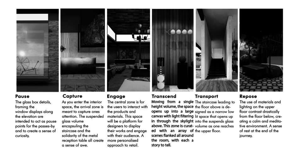 The spaces are zones in a sequential manner to take the users through an immersive journey.