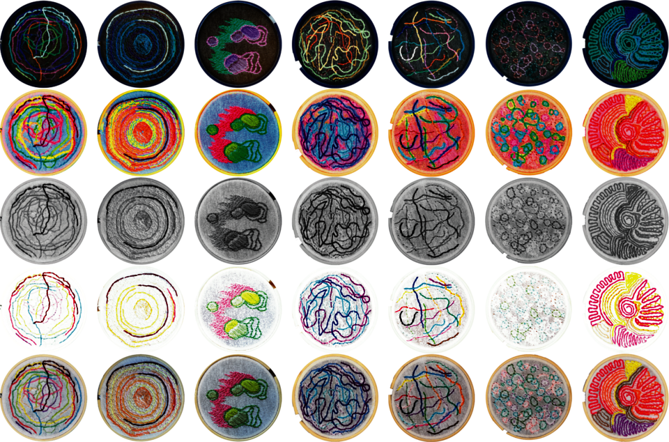 Embroideries run through multiple Photoshop filters.