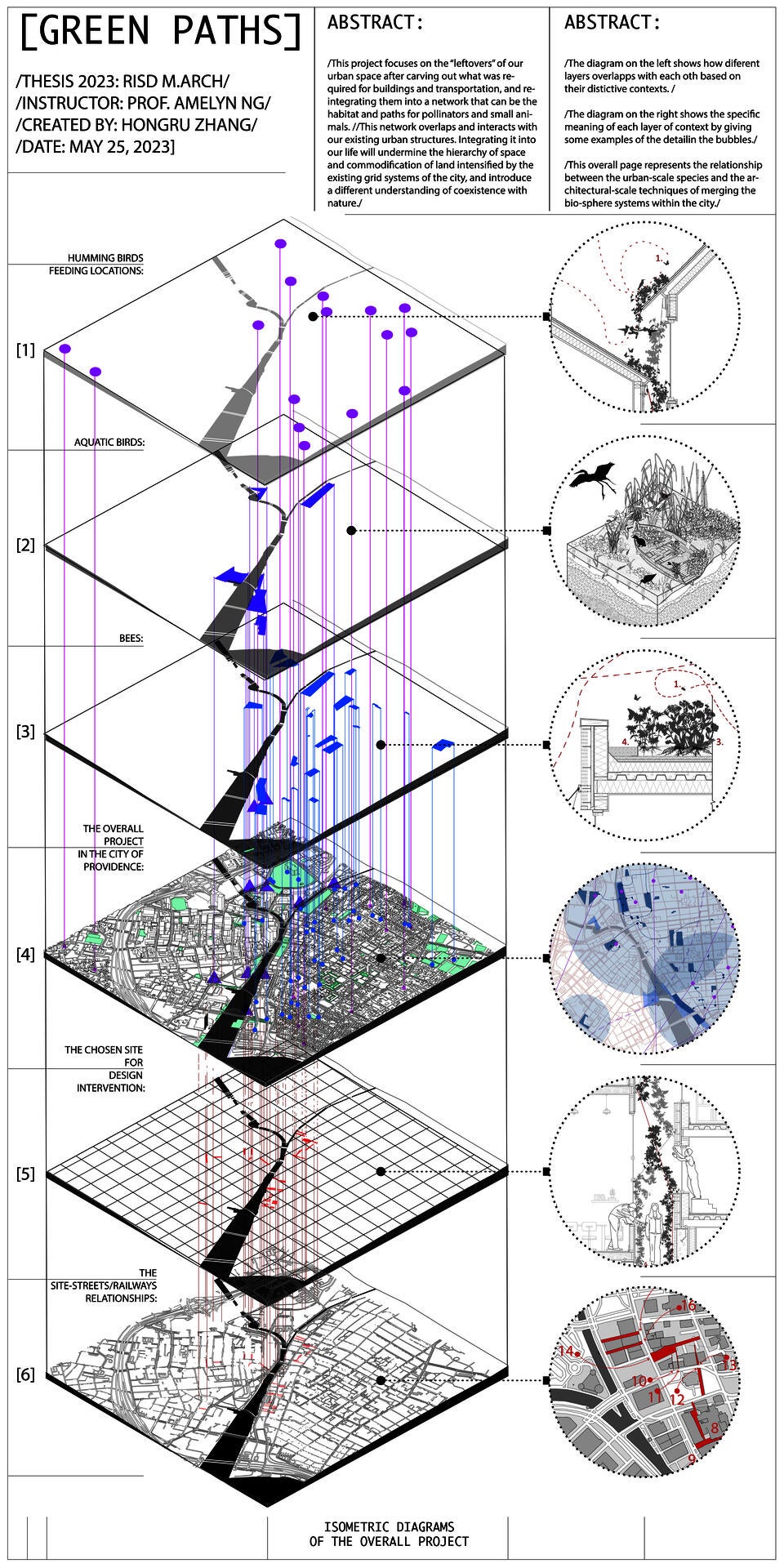 Exploded axonometric drawing of diagrammatic plans.