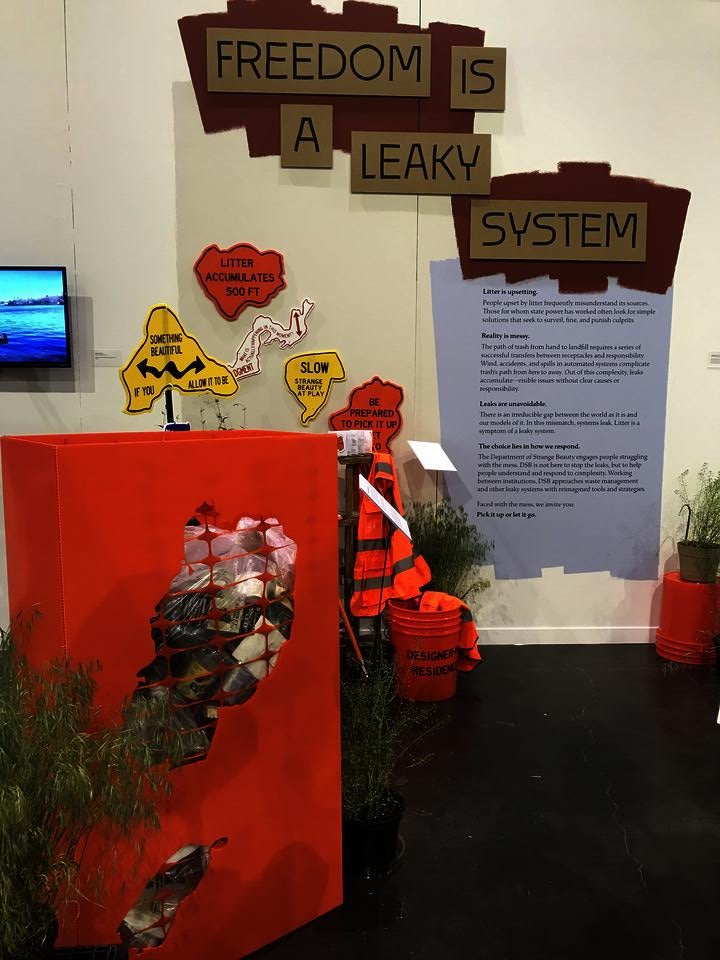 Installation view of the Temporary Trash Monument
