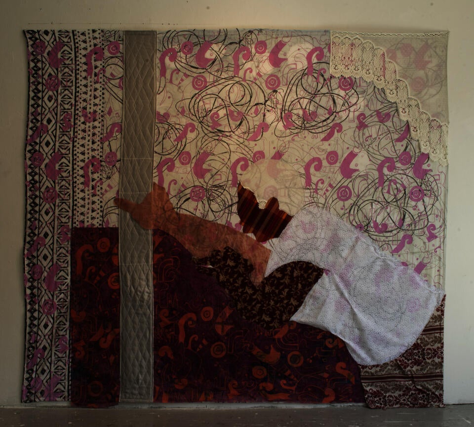 mixed media on thrift fabrics