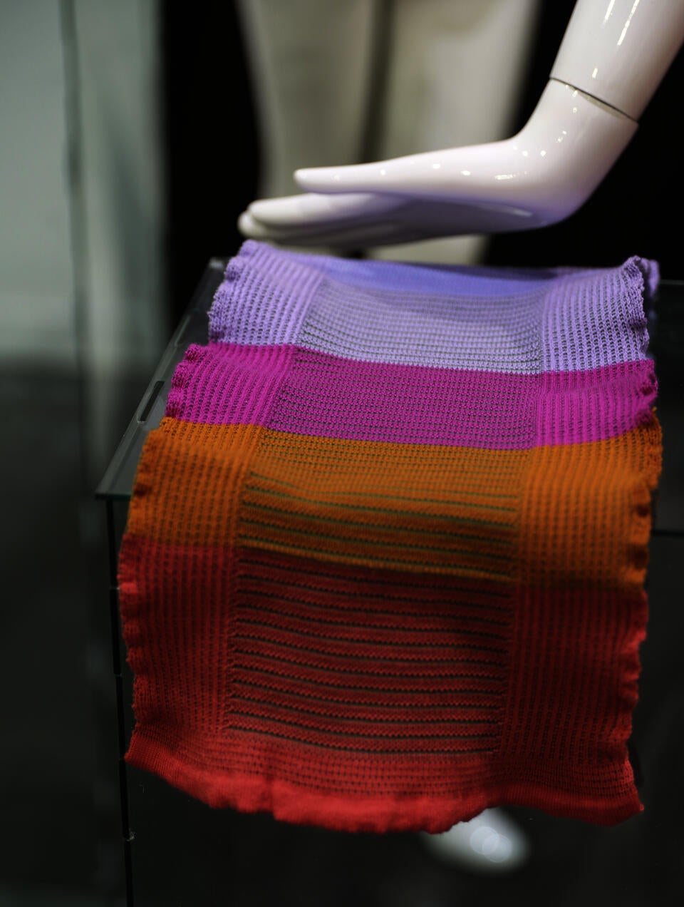 Close-up shot of Look 3, Vanadinite, in medical knitwear collection