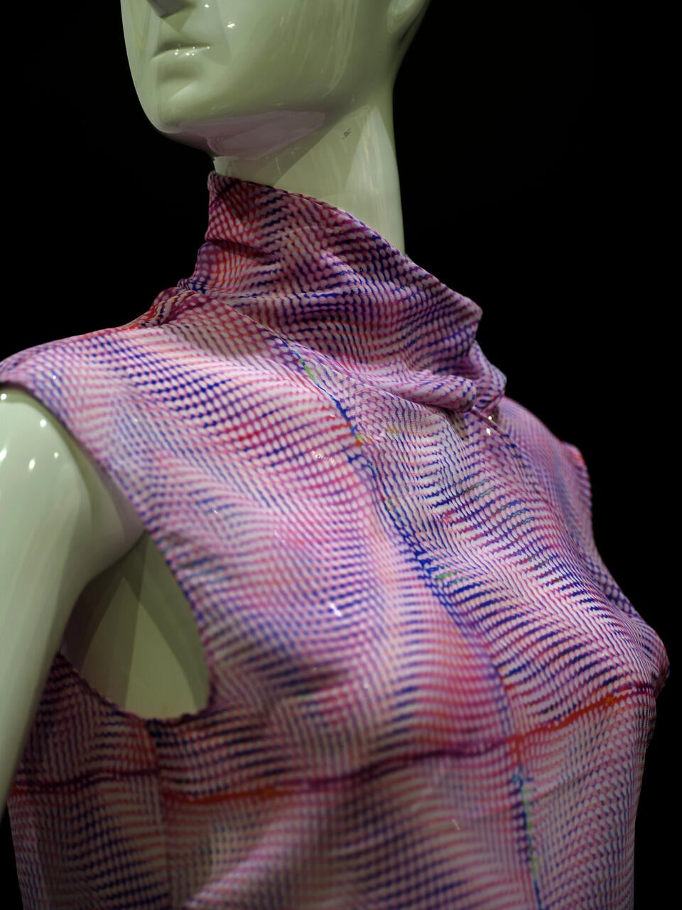Close-up shot of Look 4, Rhodochrosite, in medical knitwear collection