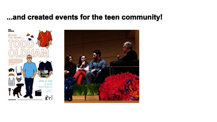 Program poster and image of teens talked to designer Todd Oldham on a stage