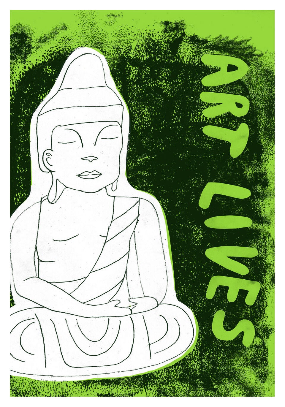 a line drawing of a buddha in rest with the words are lives long the side