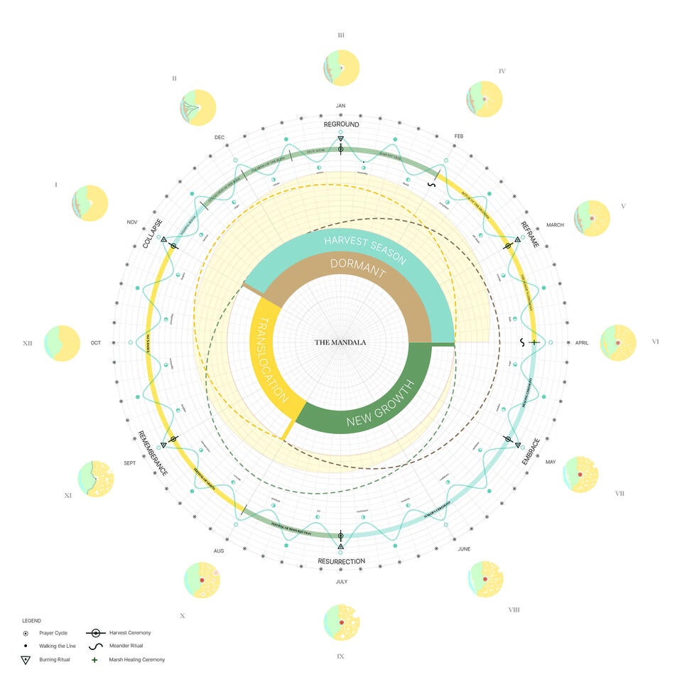 Cyclical digital drawing, which merges human emotional cycles and the growth cycle of Phragmites Australis