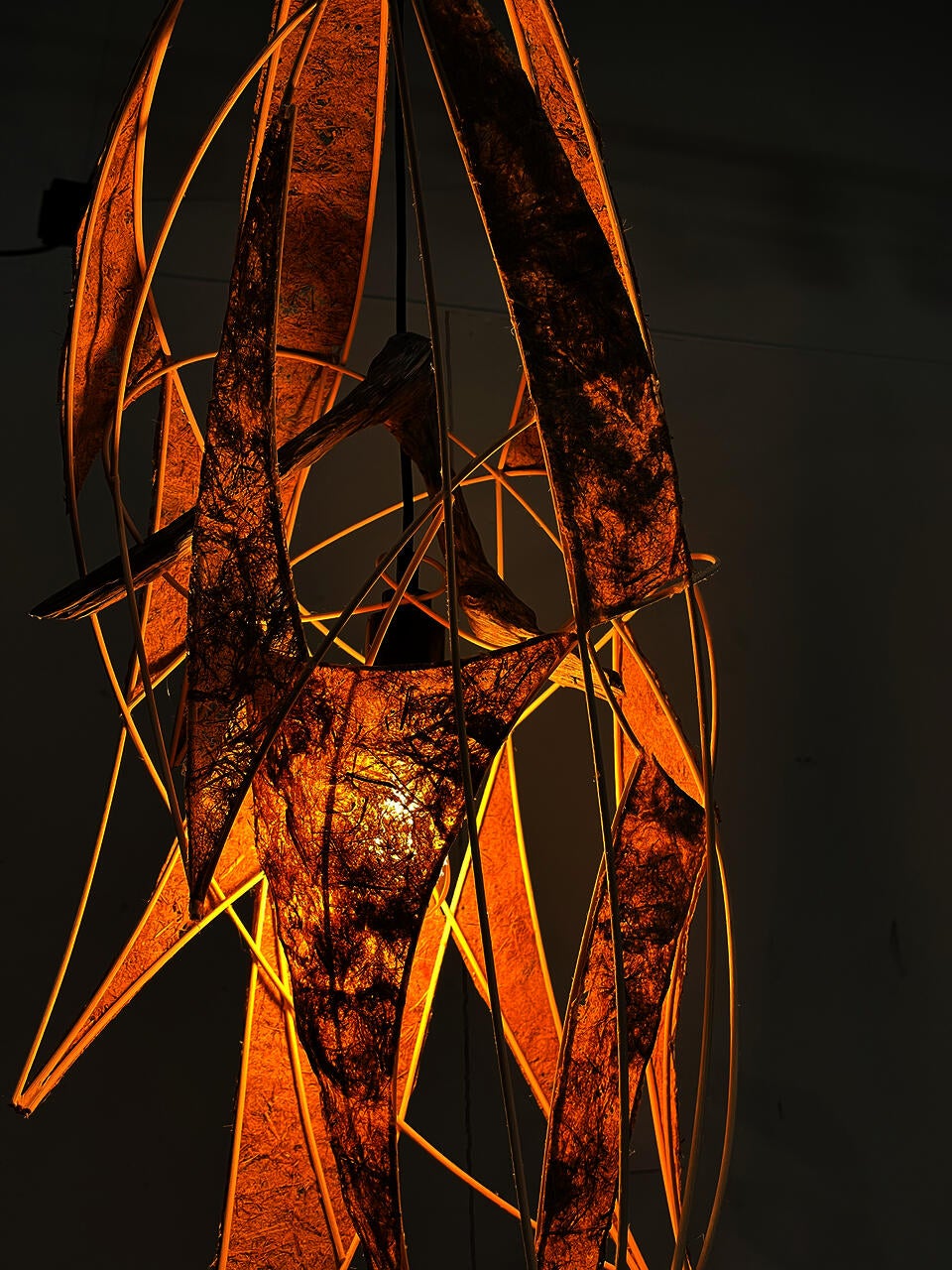 Handcrafted lantern made of Phragmite paper, and basket cord