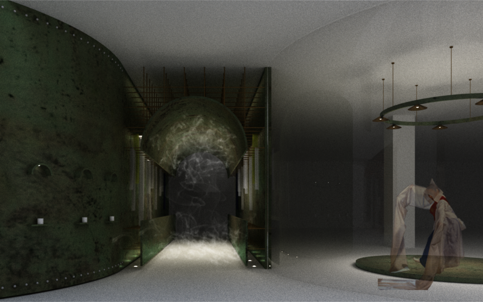 Rendering of scent store exhibiting Korean Ritual, Gut.