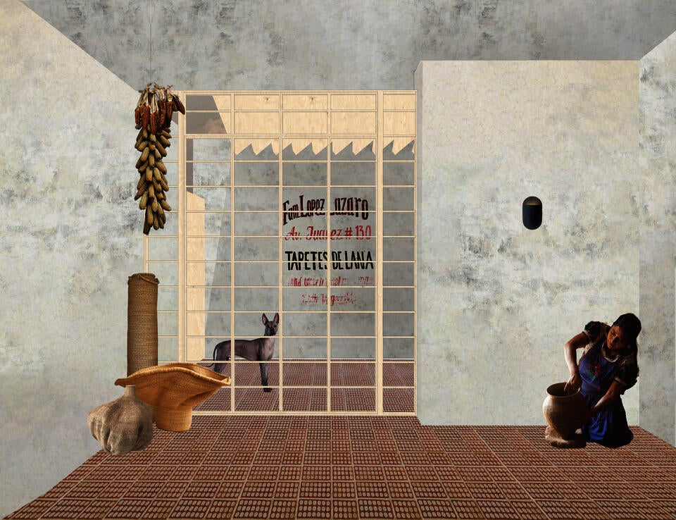 Interior rendering of a housing unit adaptation into a craft center 