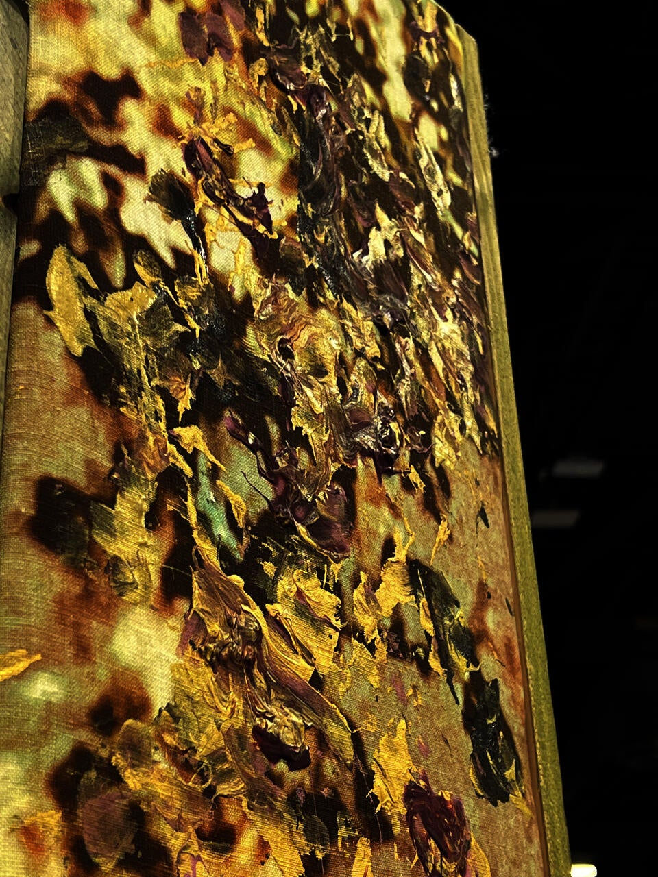 Detail of hand painted flowers and leaves.