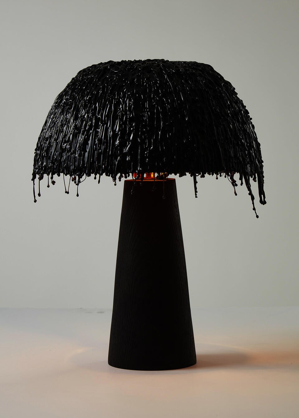 Table Lamp made of ash, cherry, brass, lightbulb and Charcool Biomaterial (invented by Isabela chan & Pablo Ejarque-González) 