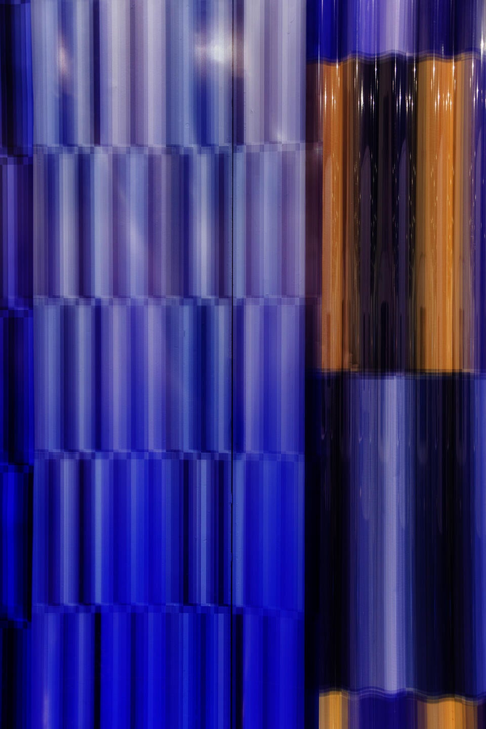 The trippy blue pattern on the Acetate sheet and the building material application polycarbonate with the pattern. 