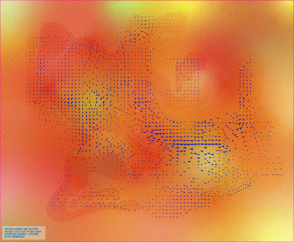 Woods Gerry Gallery's weather data translated to vectors, visualizing the airscape of May 5th 2024