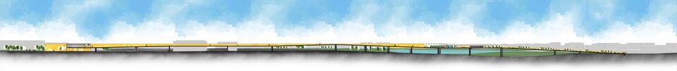 This drawing shows the long section of the full bridge and people's experience with it.