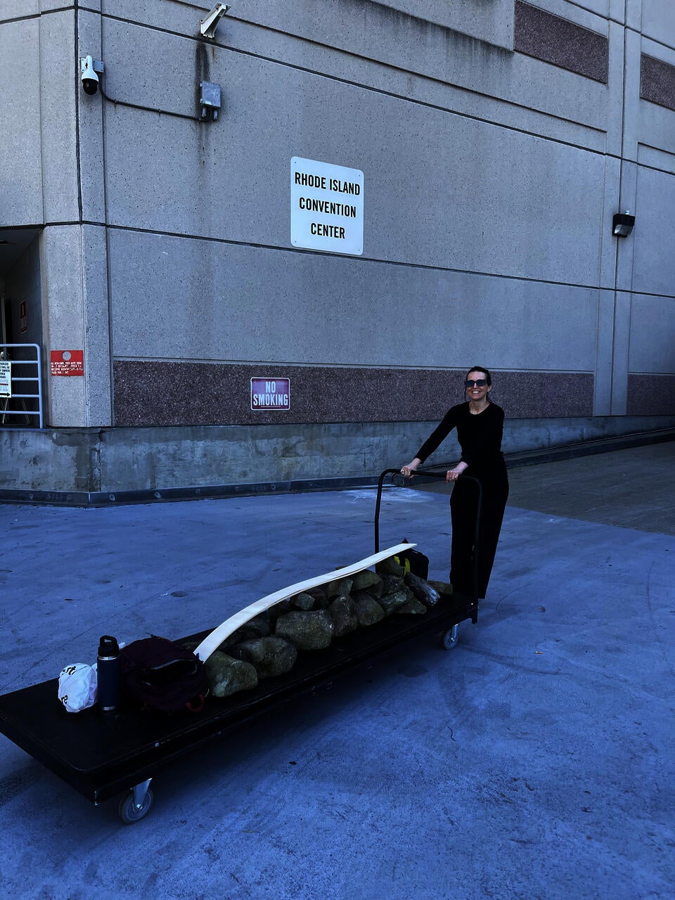 Pulling the cart full of stones