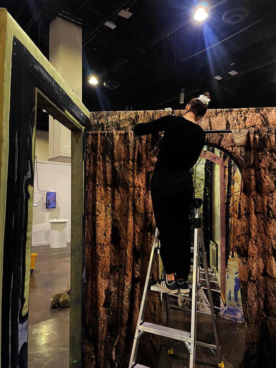 Making sure the curtain looks good!