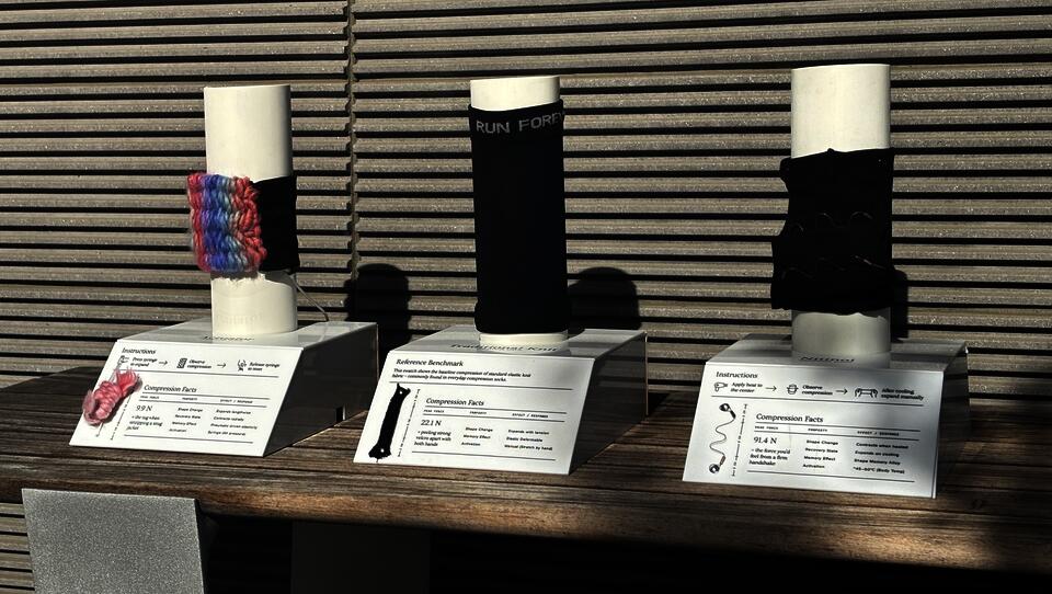 Compression sock concept using nitinol and silicone to auto-adjust pressure.