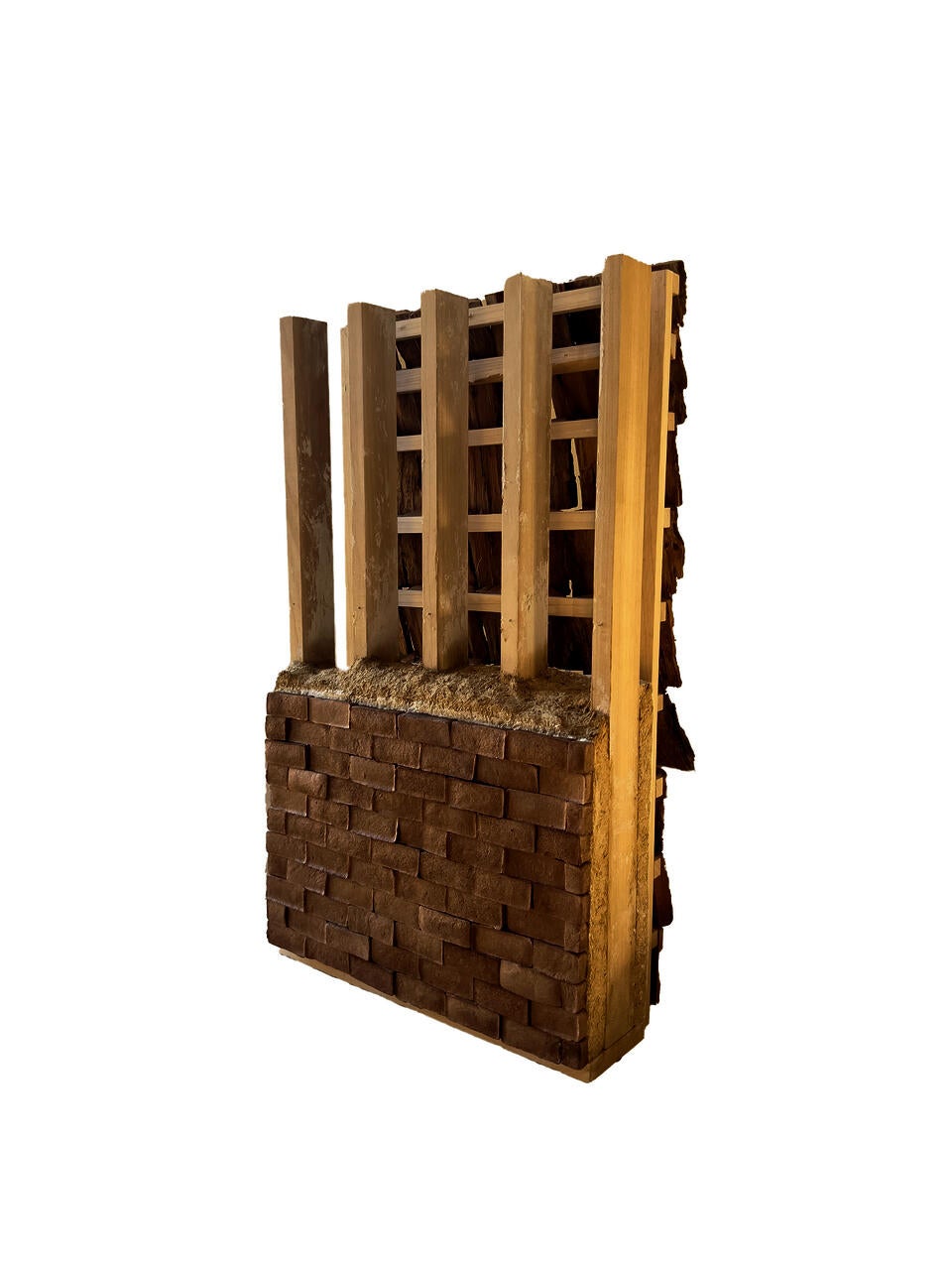 A ΒΌ scale detailed architectural section model of an ecological wall construction.